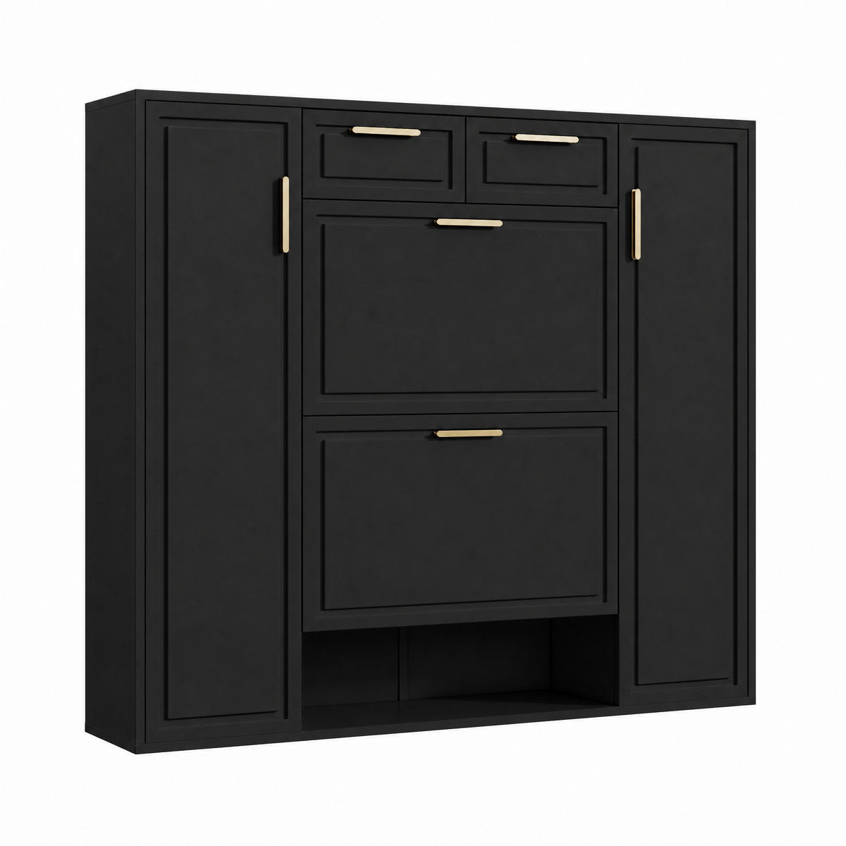 SCHUHSCHRANK Schwarz 120/24/107 cm - Schwarz, Holzwerkstoff (120/107/24cm) - PANGIVO
