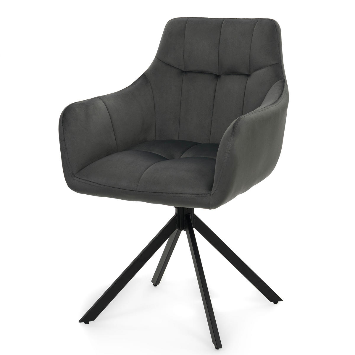 STUHL FANO X drehbar gepolsterter mit Steppung - grau - Velour - Schwarz/Grau, Textil/Metall (58/83/59cm) - NEW HOME