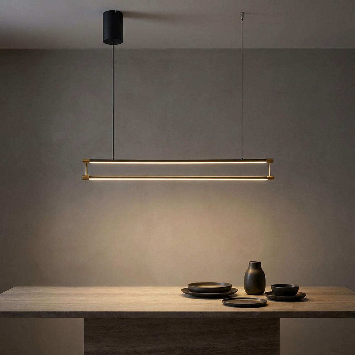 HÄNGELEUCHTE Aluminium schwarz-gold, LED - Schwarz, Metall (84/9/150cm) - Globo Lighting