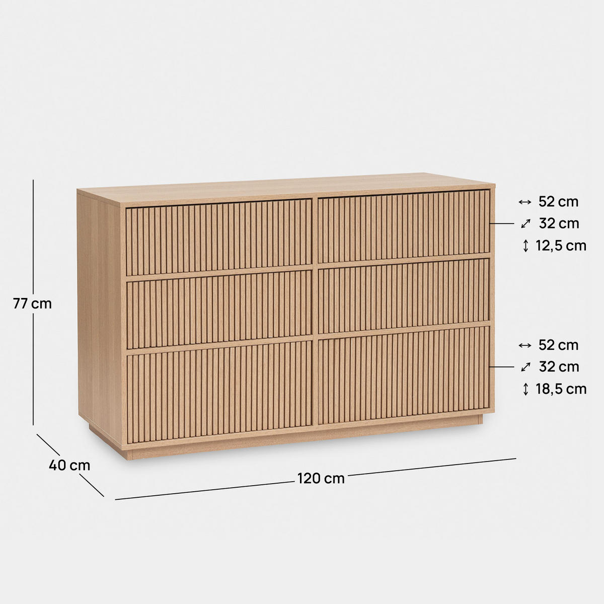 SCHUBLADENKOMMODE DOPPELTE Saven Natürlich 120 cm x 77 cm - Naturfarben, Holzwerkstoff (120/77/40cm) - Klast Home