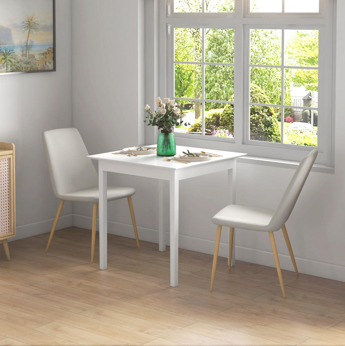 ESSTISCH aus massivem Kiefernholz 75x75x76 cm Weiß für 2 Personen im Landhausstil - Weiß, Holz (75/75/76cm) - Modfu