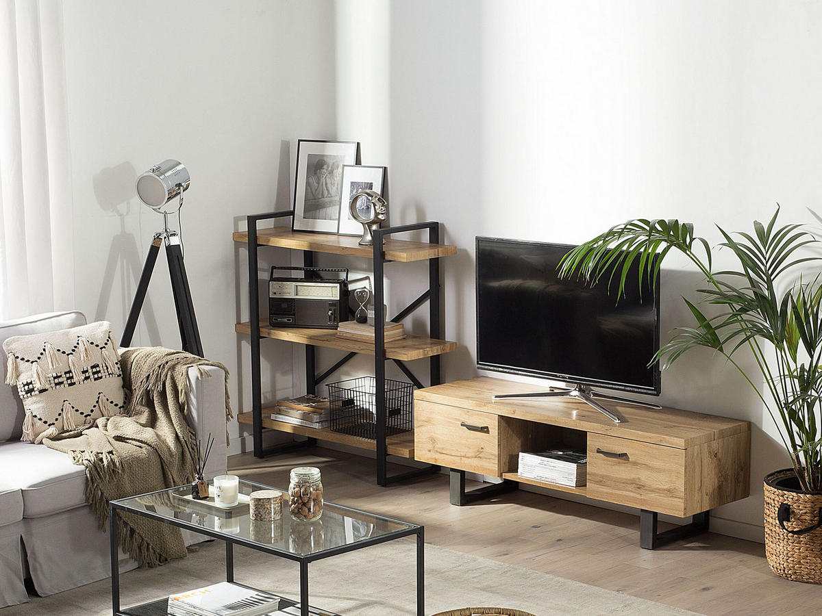 TV-MÖBEL Hellbraun, Grau TIMBER 41/140/47 cm - Hellbraun, Holzwerkstoff (140/47/41cm) - Beliani