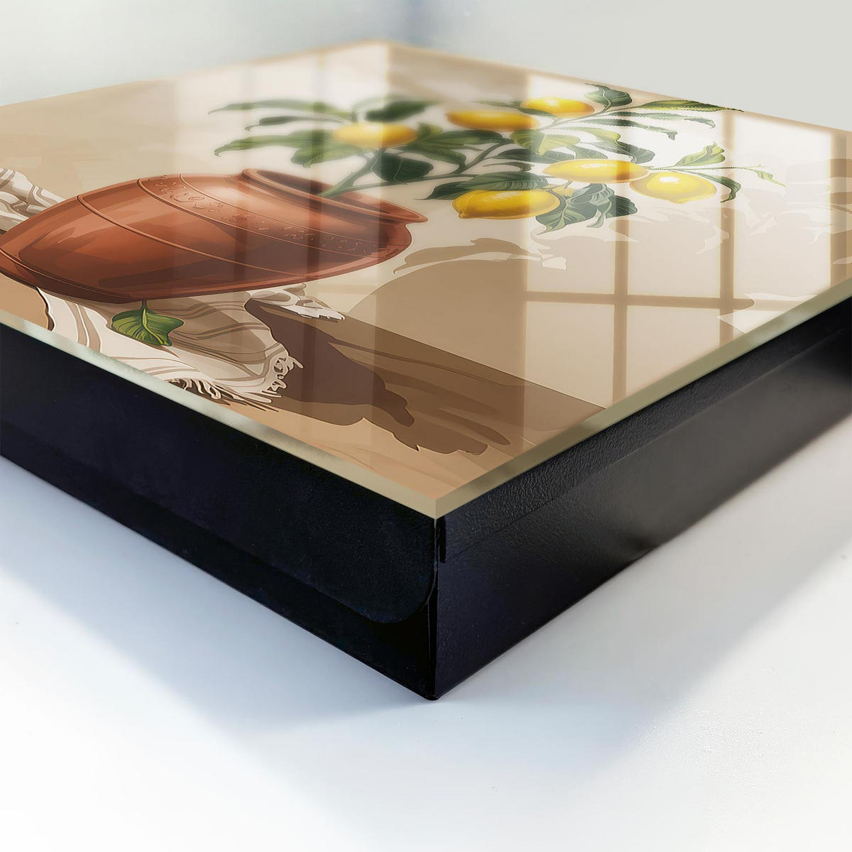 SCHLÜSSELBOX Schwarz 30x30 cm- Türöffnung nach rechts - Zitronenbaum - Gelb, Metall (30/30/5cm) - TULUP