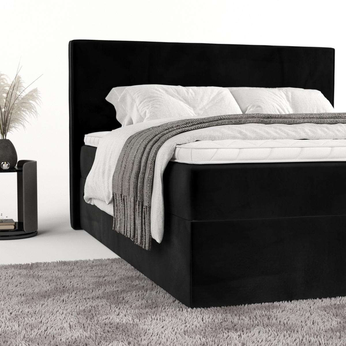 BOXBETT Nuvia 140/200 cm Schwarz im Kronos Stoff - Schwarz, Holz/Holzwerkstoff (140/200cm) - AltaBeds