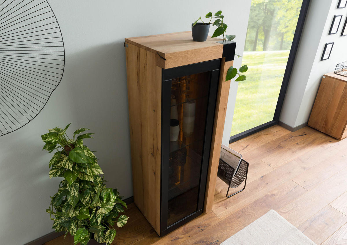 VITRINE Eiche 53x45x144 natur geölt ROTTERDAM #102 - Braun, Holz (53/144/45cm) - Massivmoebel24