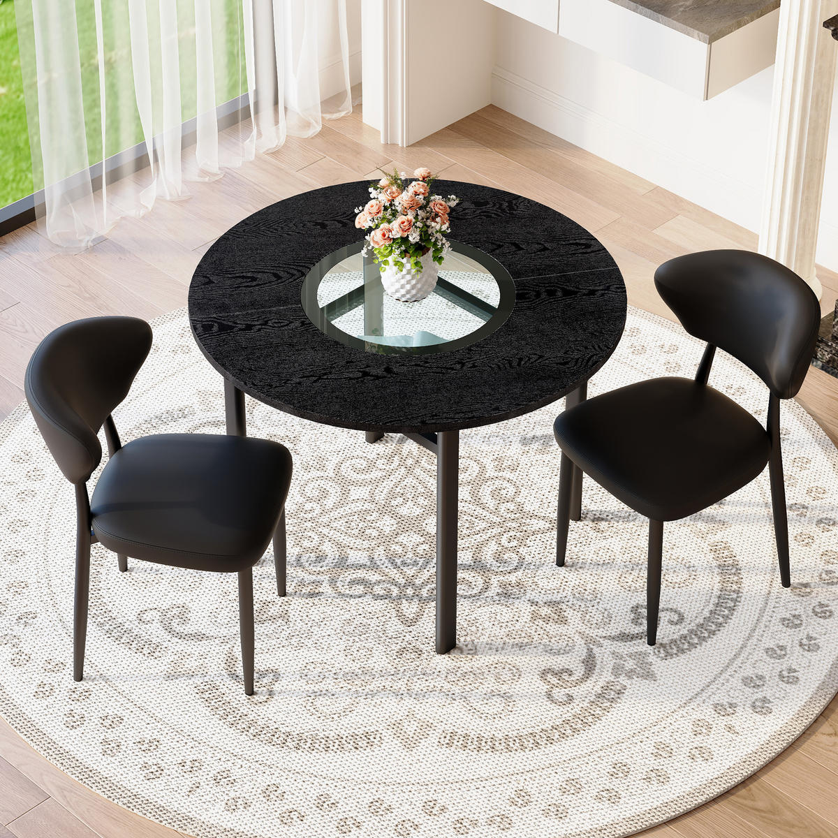 ESSGRUPPE DE-39376 3-teilig, mit 2 PU-Sesseln und Glasplatte Schwarz - Schwarz, Holzwerkstoff (100/76/100cm) - ComfortXL