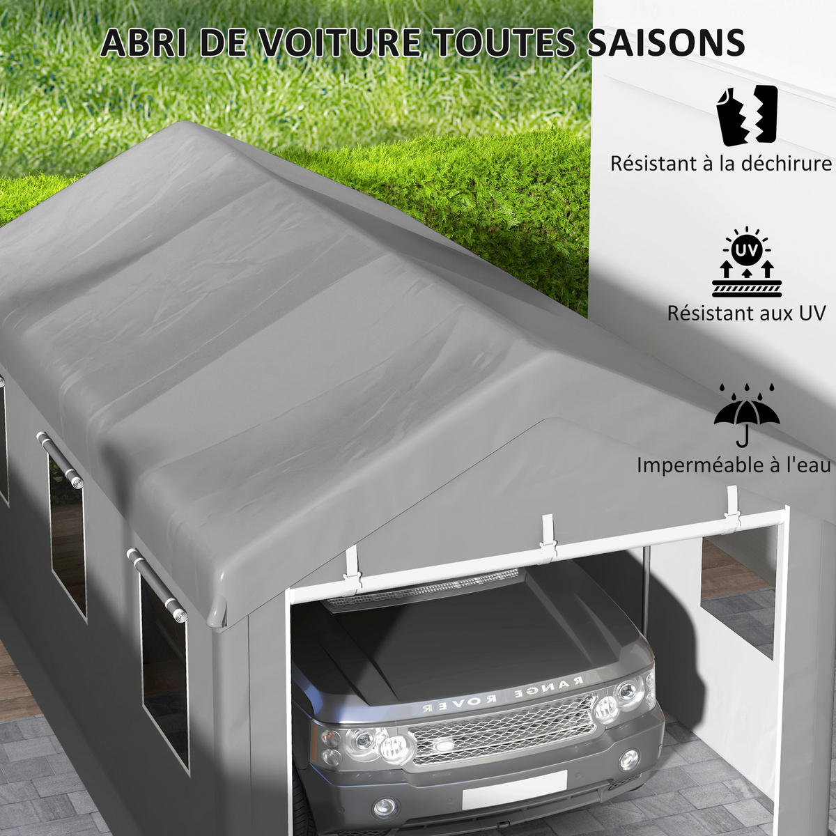 CARPORT DE-12609 600/295/278 cm 160 g/m² mit 2 Rolltüren und 6 Fenstern Grau - Hellgrau, Kunststoff (295/278/600cm) - ComfortXL