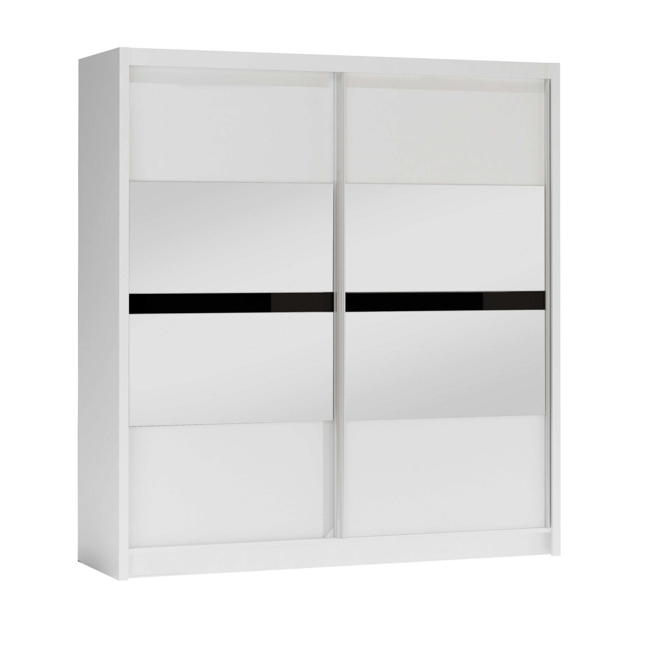 SCHWEBETÜRENSCHRANK RAKAN 203/215/61 cm 2-türig mit Spiegel Weiß - Schwarz/Weiß, Holzwerkstoff (203/215/61cm) - MASSENO