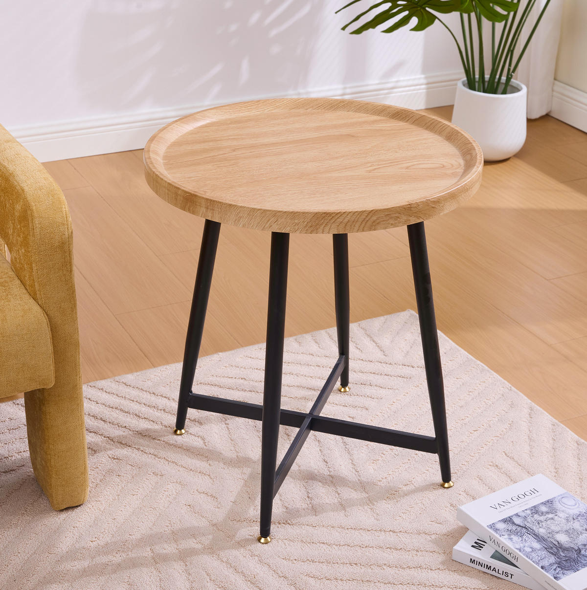 BEISTELLTISCH 55/H 60 cm in Naturholz-Optik mit schwarzem Metallgestell - Naturfarben, Holzwerkstoff (55/55/60cm) - BEAOK