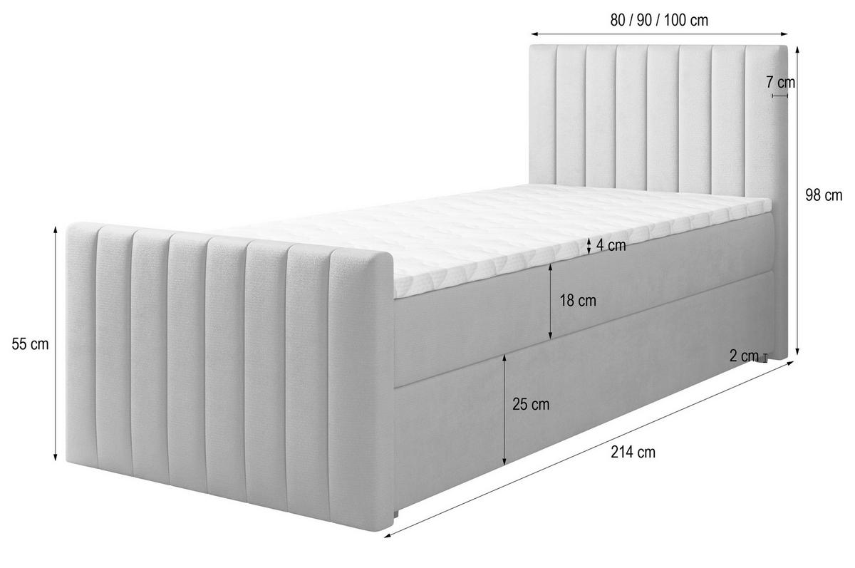 BOXBETT ARION 100 100x200 cm mit Matratze und Topper, H2+H3 - Braun - Braun, Holz (100/200cm) - MASSENO