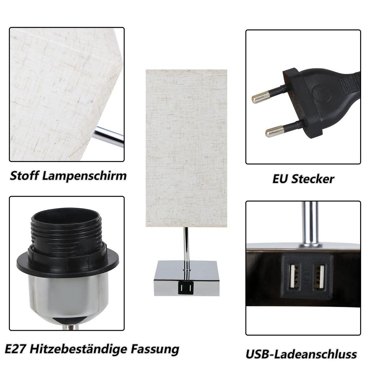 TISCHLAMPE Lila 13/13/37 cm - Silberfarben, Metall (13/13/37cm) - ZMH