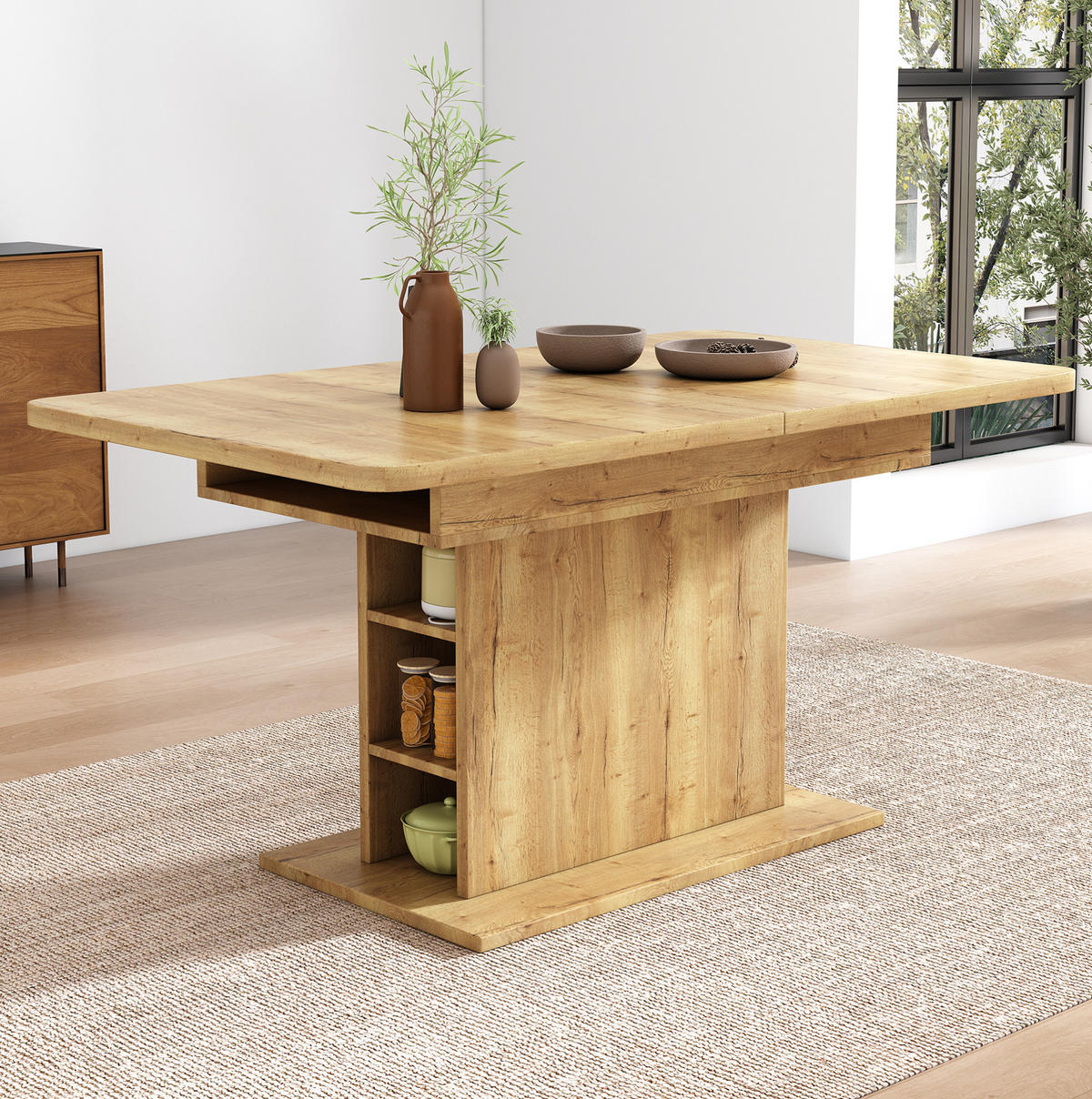 ESSTISCH ausziehbar mit Stauraum Natur Spanplatte Metall - Braun, Holzwerkstoff (130/70/75cm) - Meubliv