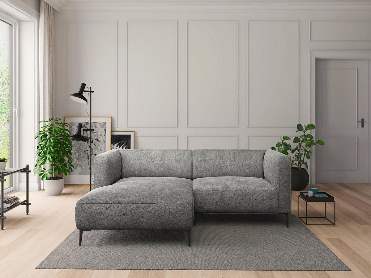 1,5-SITZER ECKSOFA mit Longchair - Schwarz/Grau, Textil/Metall (211/148cm) - home24