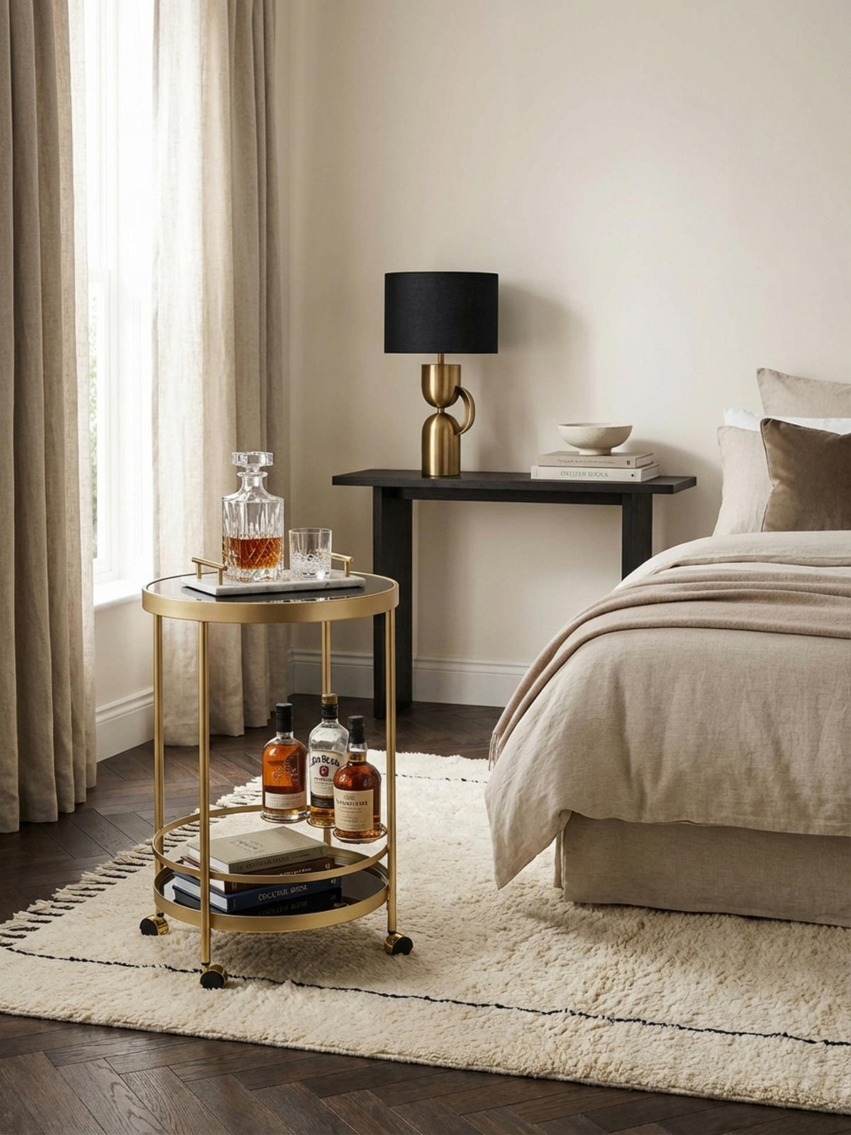 SERVIERWAGEN – Gold, Schwarzglas, auf Rollen - Goldfarben, Glas/Metall (45/76/45cm) - KADIMA DESIGN