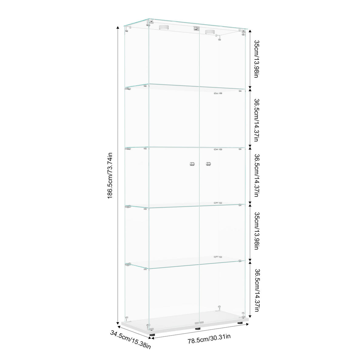 VITRINE Hochschrank Weiß 79/35/187 cm für Wohnzimmer - Weiß, Glas (35/187/79cm) - PARAFTA HOME