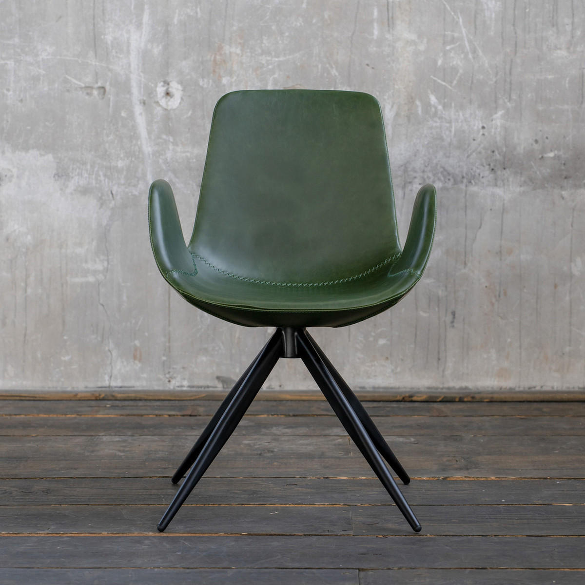 DREHSTUHL QUEN Grün Kunstleder - Schwarz/Grün, Leder (55.5/82/55cm) - KAWOLA