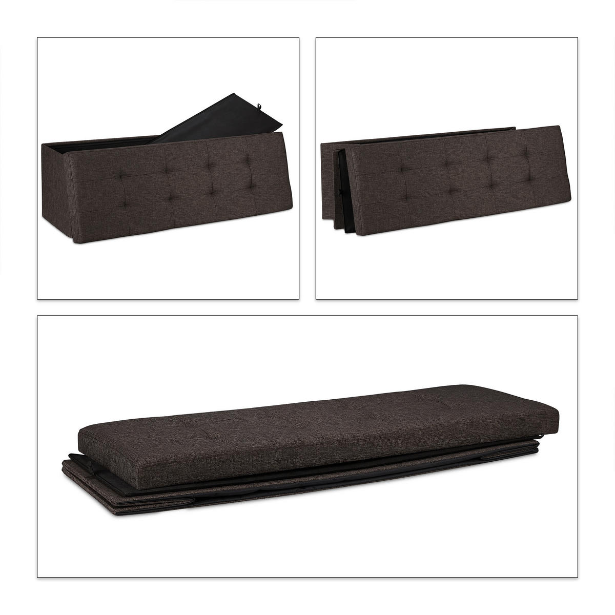 SITZBANK - Dunkelbraun, Holzwerkstoff/Textil (110/38.5/37.5cm) - Relaxdays