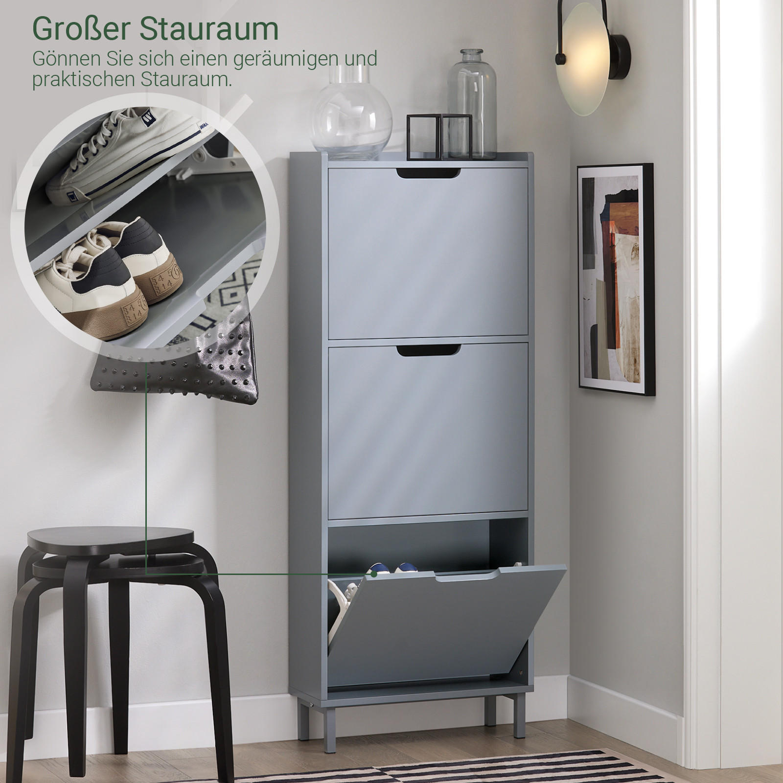 SCHUHSCHRANK Grau - Grau, Holzwerkstoff/Metall (50/129/19cm) - SoBuy