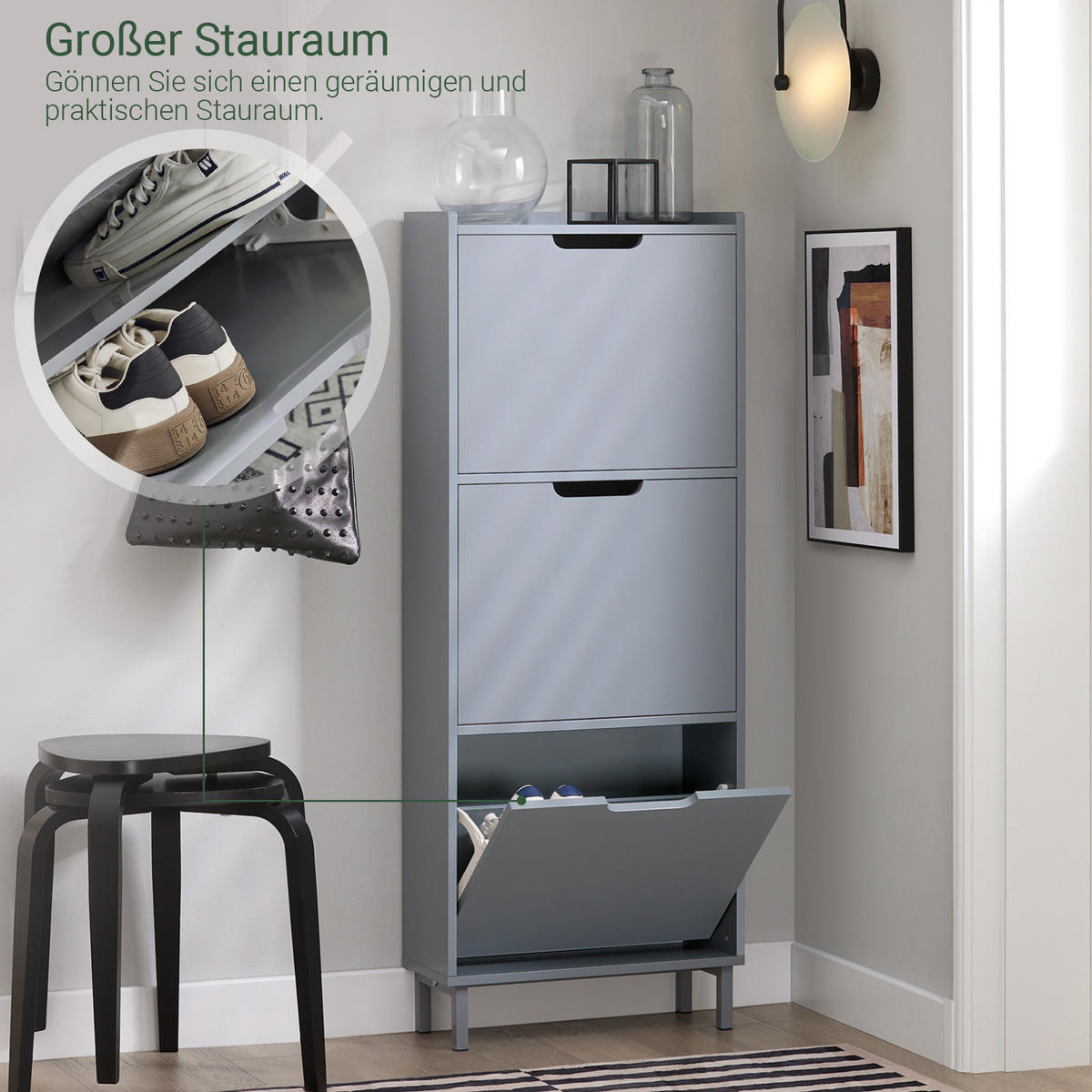 SCHUHSCHRANK Grau - Grau, Holzwerkstoff/Metall (50/129/19cm) - SoBuy