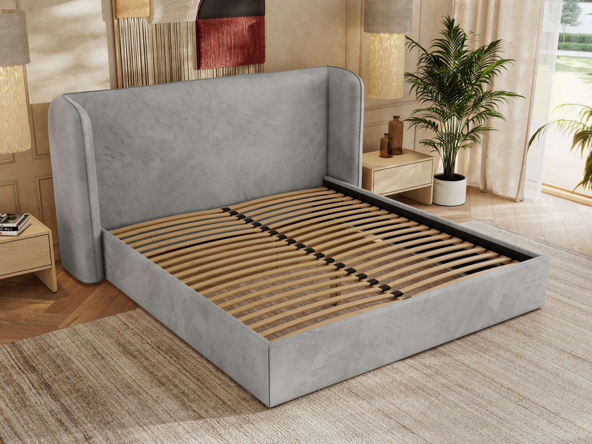 POLSTERBETT EMORA CLASSIC 180/200 - Hellgrau Velvet - Schaum-Matratze - Hellgrau, Textil (180/200cm) - MKS