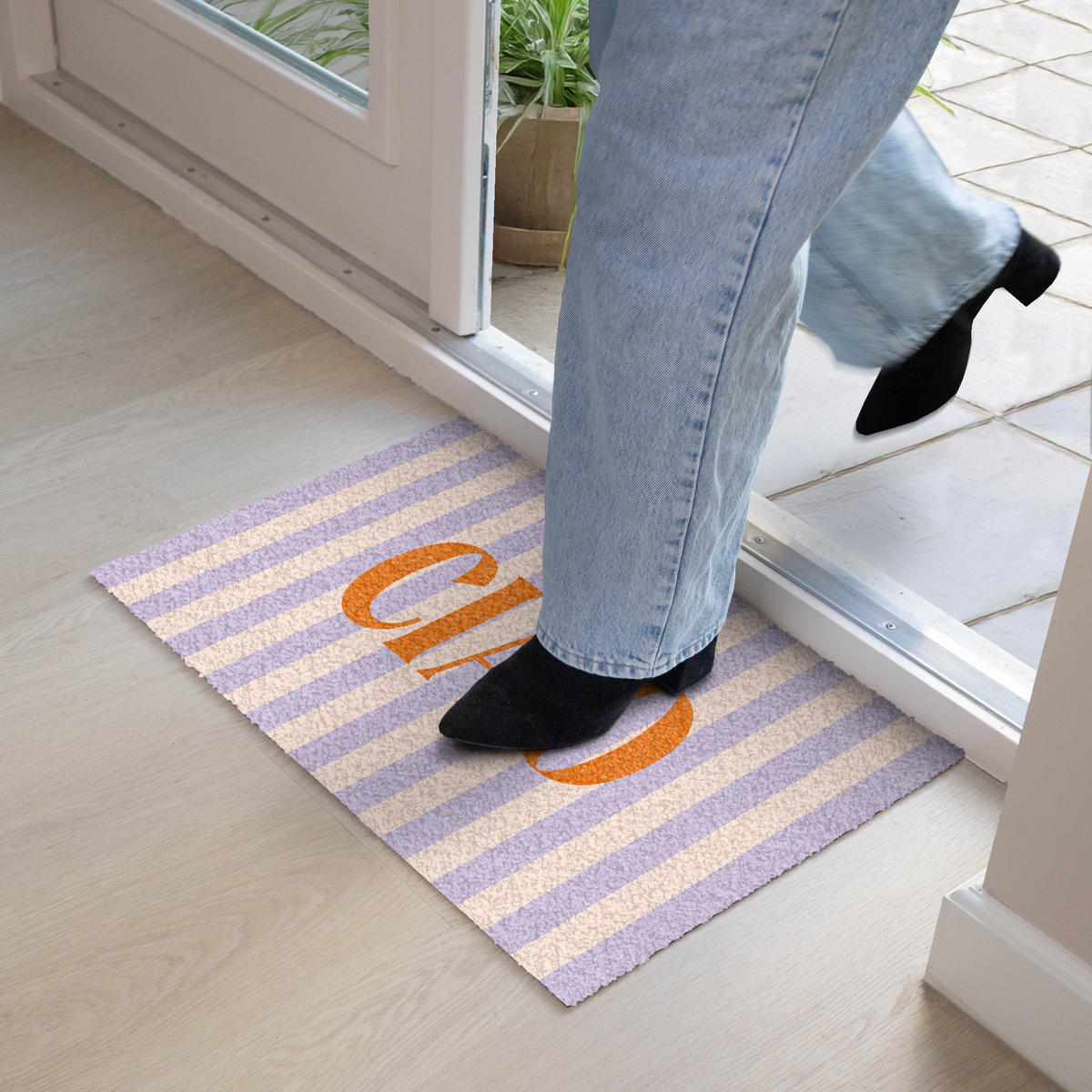 FUSSMATTE Ciao - Zitat - Pastell - Streifen 60x40 cm - Flieder, Kunststoff (60/0.4cm) - MuchoWow