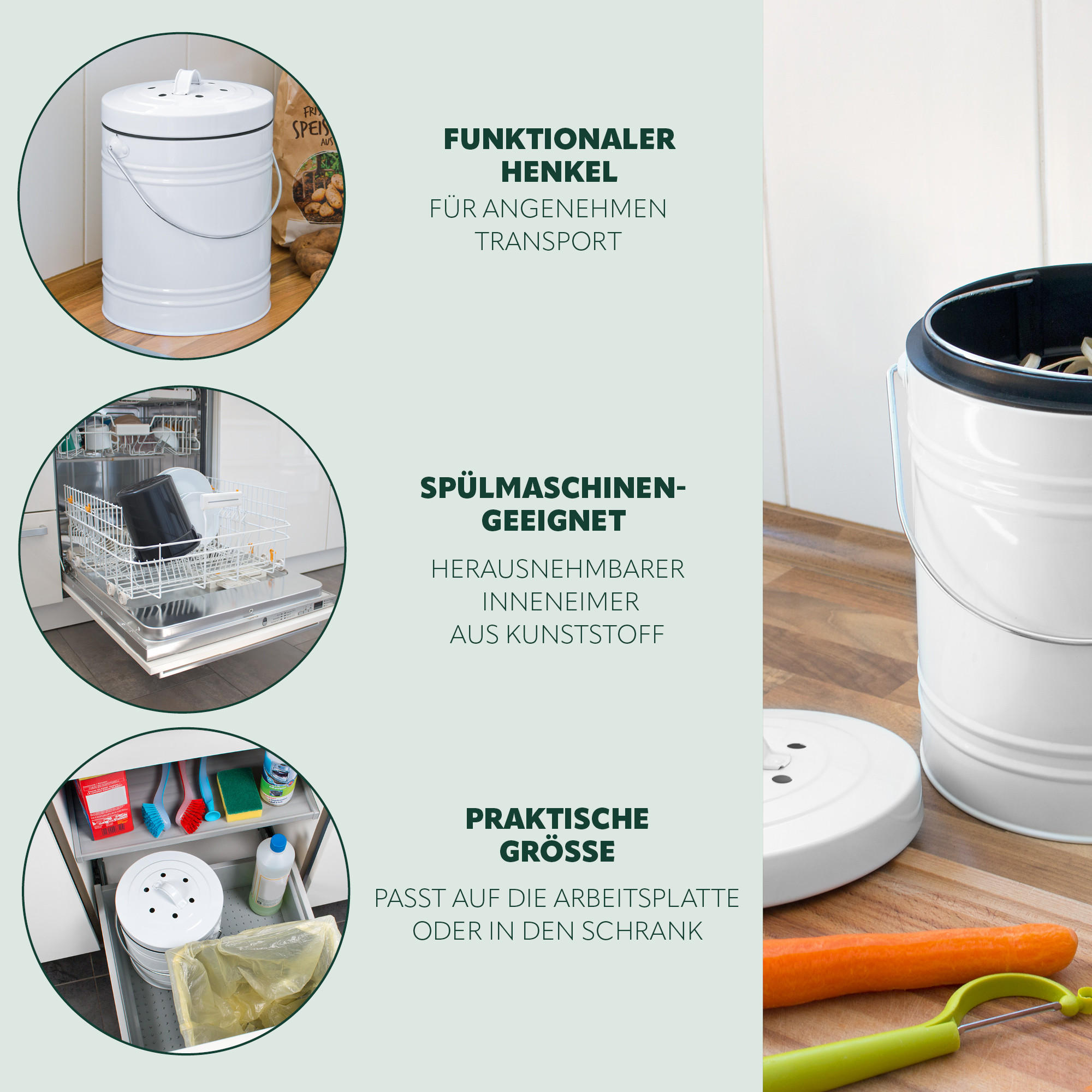 Thumbnail - bremermann Komposteimer, Weiß, Metall, 20.5x29.5x20.5 cm, Küchen, Küchenausstattung, Mülleimer