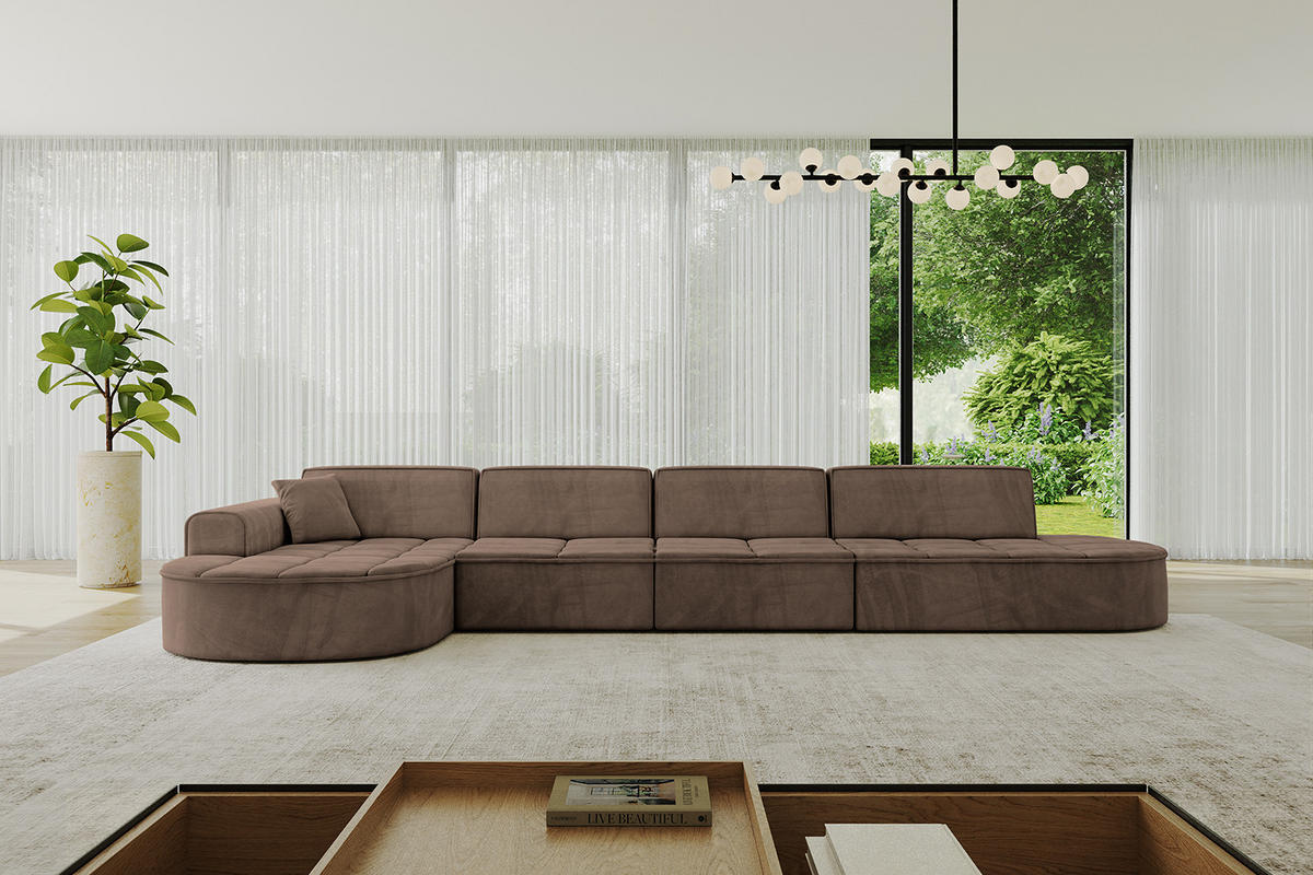 ECKSOFA Ottomane Links TARO-L3 - 413x171x79,5 cm Braun - Braun, Holzwerkstoff/Textil (413/171cm) - ALTDECOR