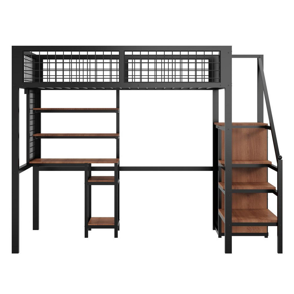 HOCHBETT 90/200 cm in Schwarz mit Computertisch - Schwarz, Metall (90/200cm) - KOMHTOM