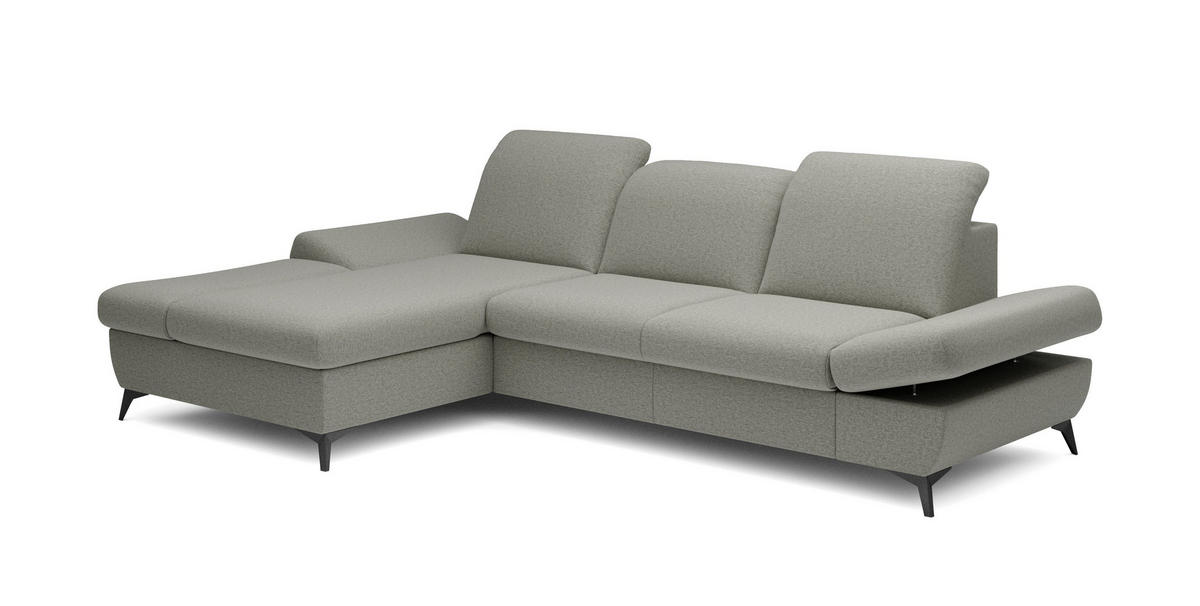 ECKSOFA FELICE L-S Grau Geflochtener Stoff mit Schlaffunktion - Grau, Holz (284/166cm) - MASSENO
