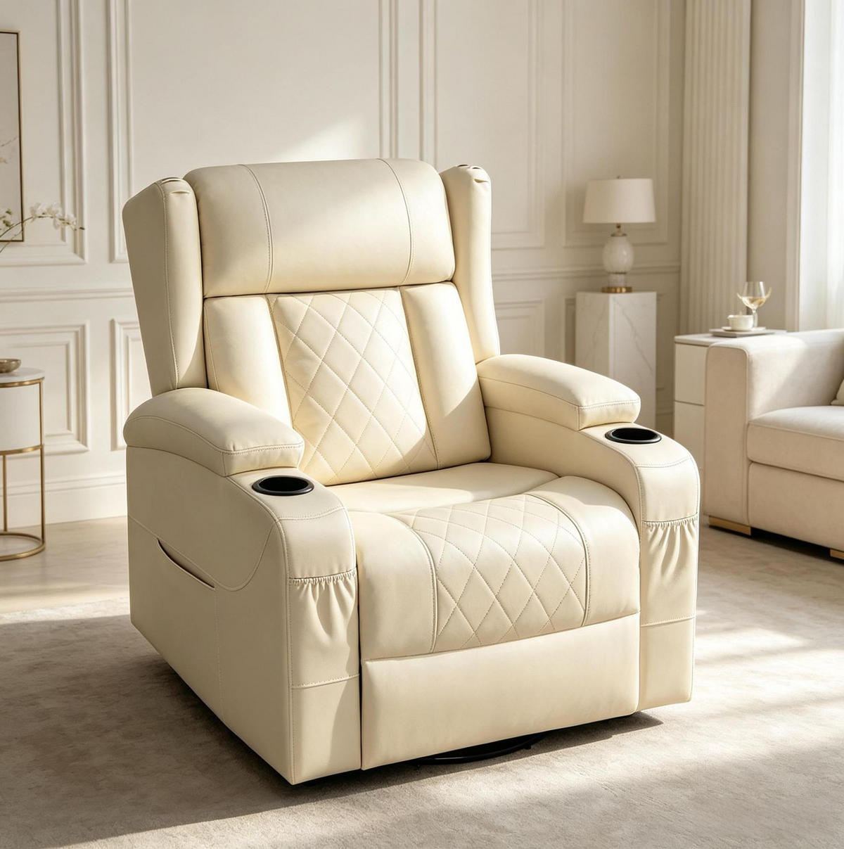 RELAXSESSEL in Beige 94,5x87x103,5 cm mit Dreh-, Wipp- und Liegefunktion - Beige, Textil (87/103.5/94.5cm) - IVMEU