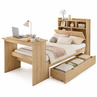 BETT 90x200 cm in Naturholzoptik mit Stauraum und Klapptisch - Naturfarben, Holz (90/200cm) - Flora Grace