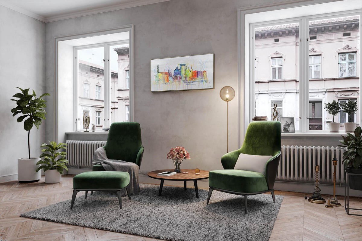 RUČNE MAĽOVANÝ AKRYLOVÝ OBRAZ 120/60 cm, sivý, krajinný motív - sivá, drevo/textil (120/60cm) - KUNSTLOFT