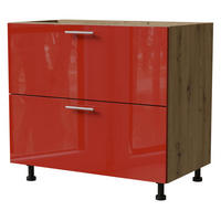 SCHUBLADENUNTERSCHRANK Brerra D2A/90 Korpus eiche artisan / Front RAL 3002 karminrot Hochglanz 90 / 50 / 82cm - Rot/Eiche Artisan, Holz/Holzwerkstoff (90/82/50cm) - Feldmann-Wohnen