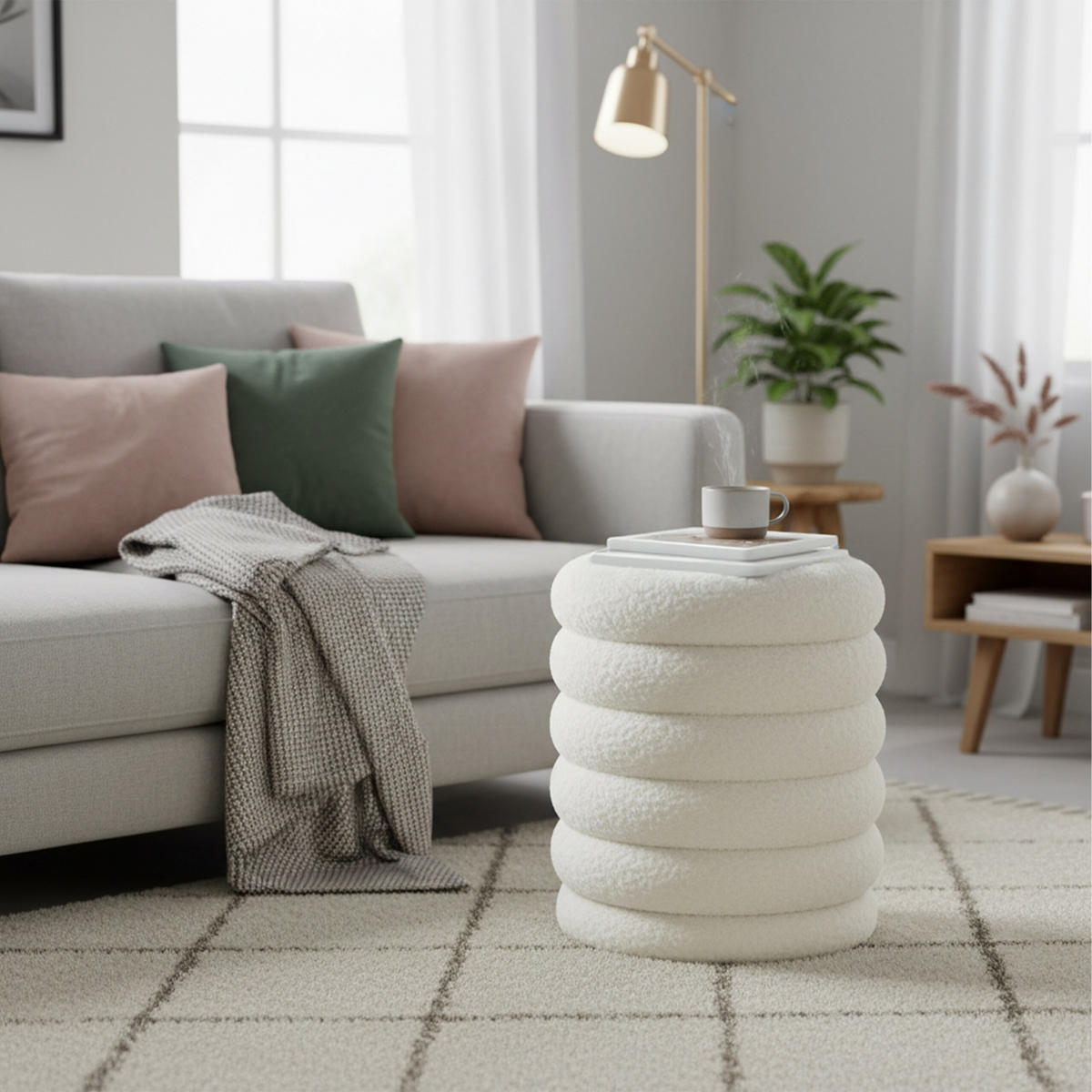 HOCKER - Weiß, Holzwerkstoff/Textil (37/44/37cm) - Relaxdays