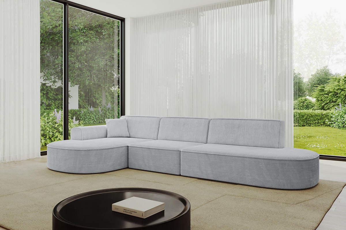 ECKSOFA Ottomane Links MARI-L2 - 317x163x73,5 cm Grau Cord - Schwarz/Grau, Holzwerkstoff/Kunststoff (165/321cm) - ALTDECOR
