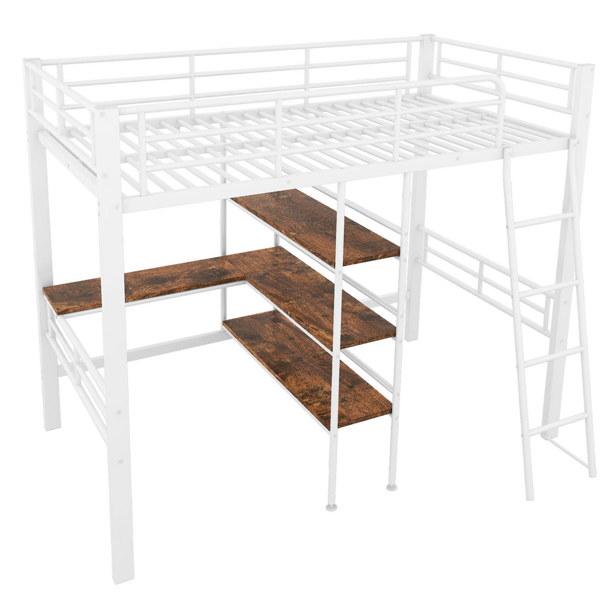 HOCHBETT 90/200 cm aus Metall mit Schreibtisch und Regalen Weiß - Weiß, Metall (90/200cm) - Modenvie
