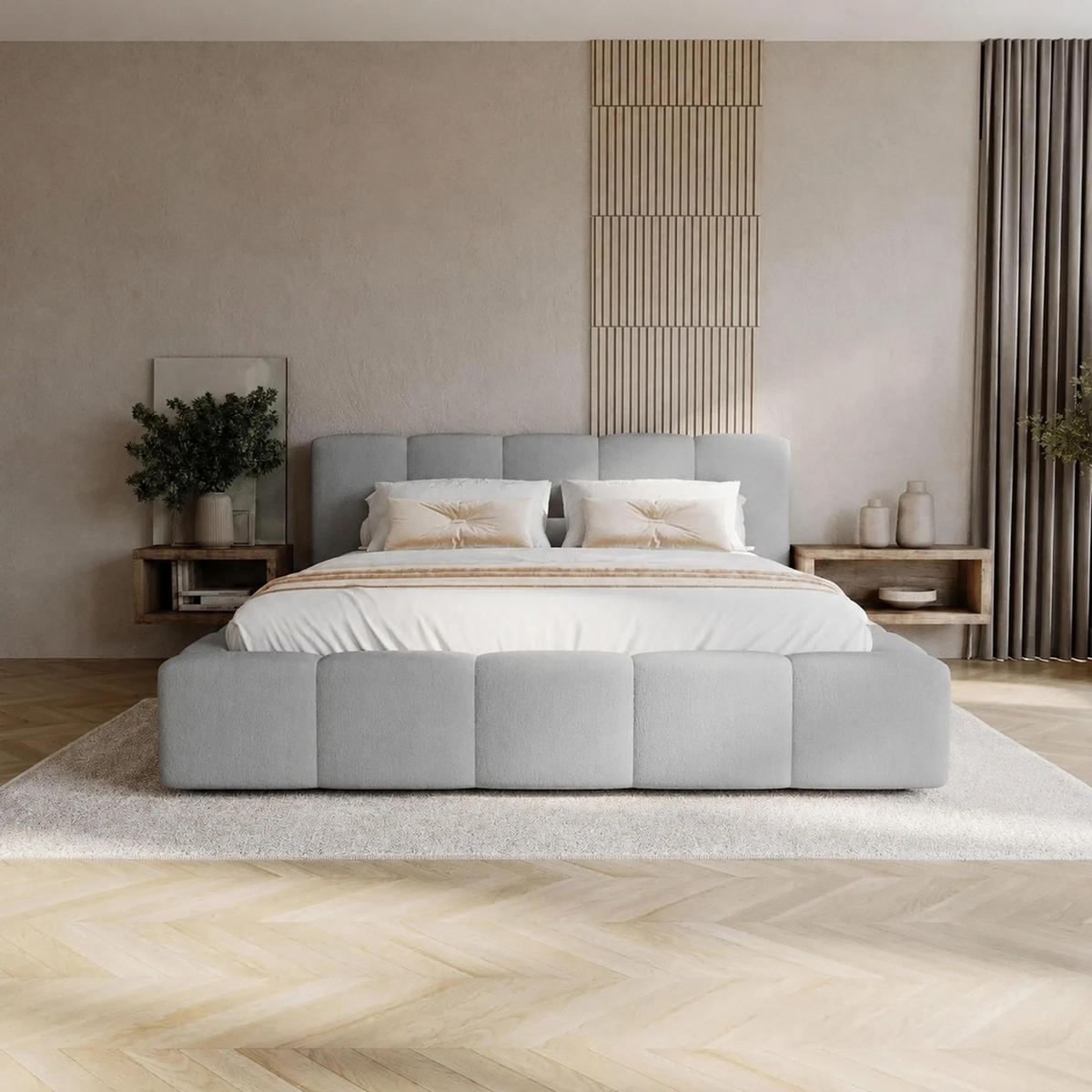 POLSTERBETT Palermo 200x200 cm mit Stauraum und elegantem Kopfteil - Holzrahmen, Velo Grau - Grau, Holz/Textil (200/200cm) - Chilly