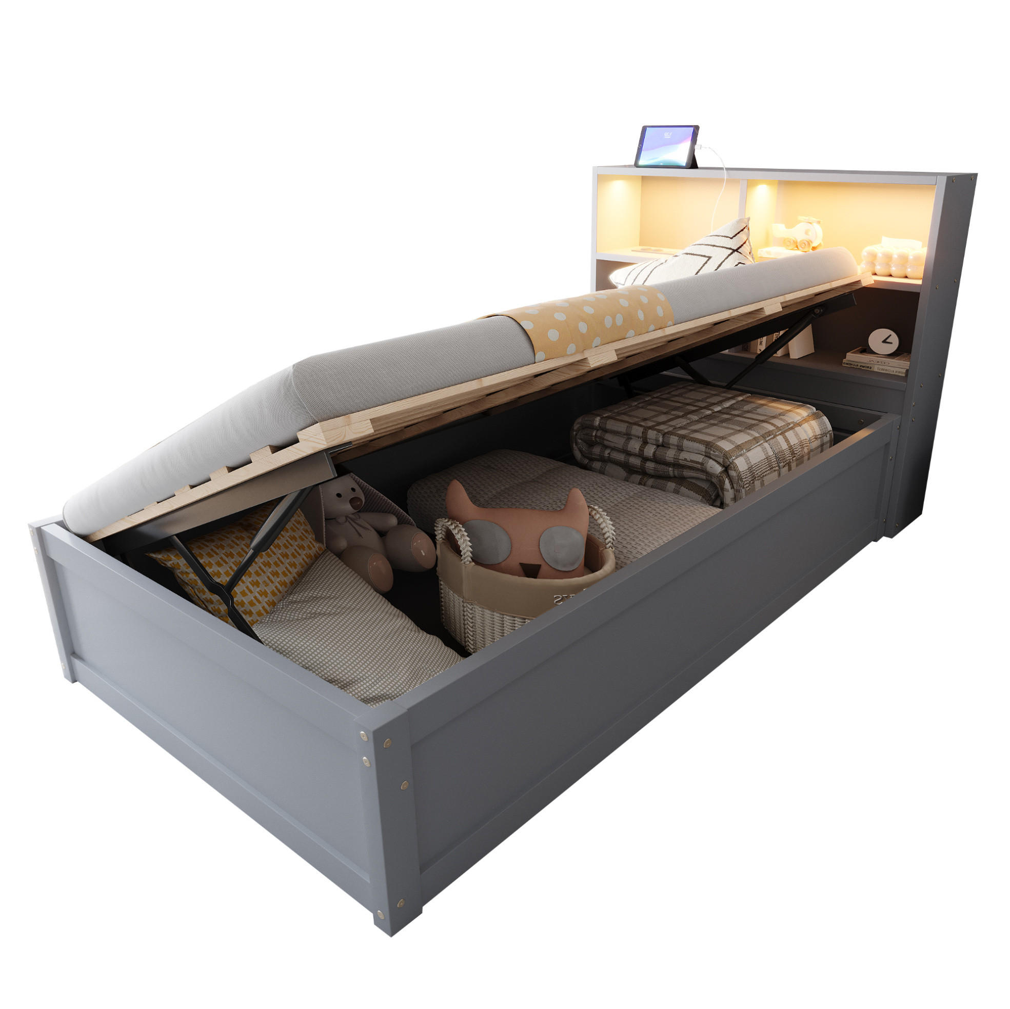 Okmyhome Bett Grau 90x200 cm