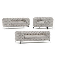 SITZGARNITUR 3+2+1 Chesterfield Quantum Grau Samt - Silberfarben/Grau, Holz/Textil (225/75/100cm) - S-Style Möbel