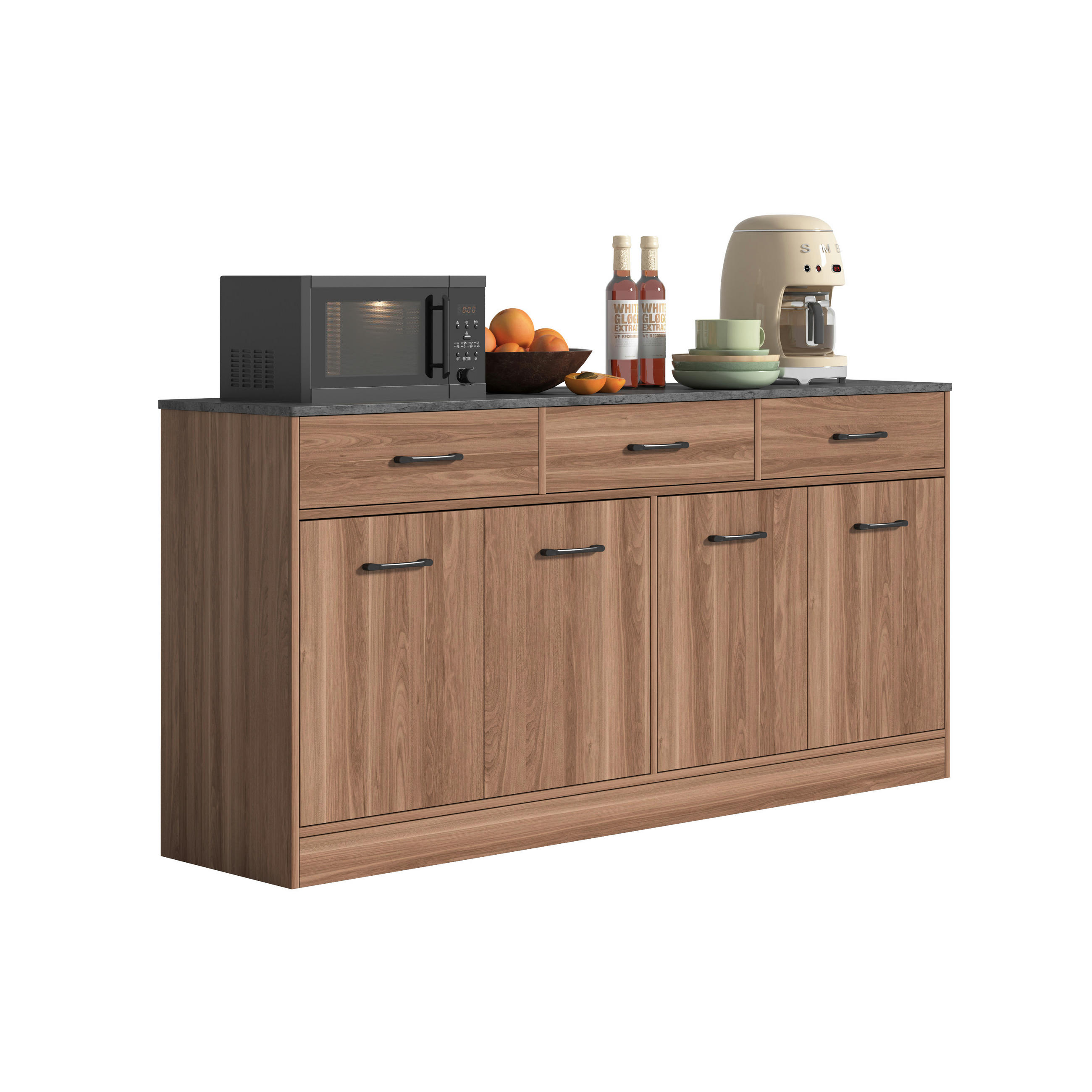 SIDEBOARD DE-38864 160/37/76,5 cm 3 Schubladen und verstellbare Böden Walnuss - Walnussfarben, Holzwerkstoff (160/76.5/37cm) - ComfortXL