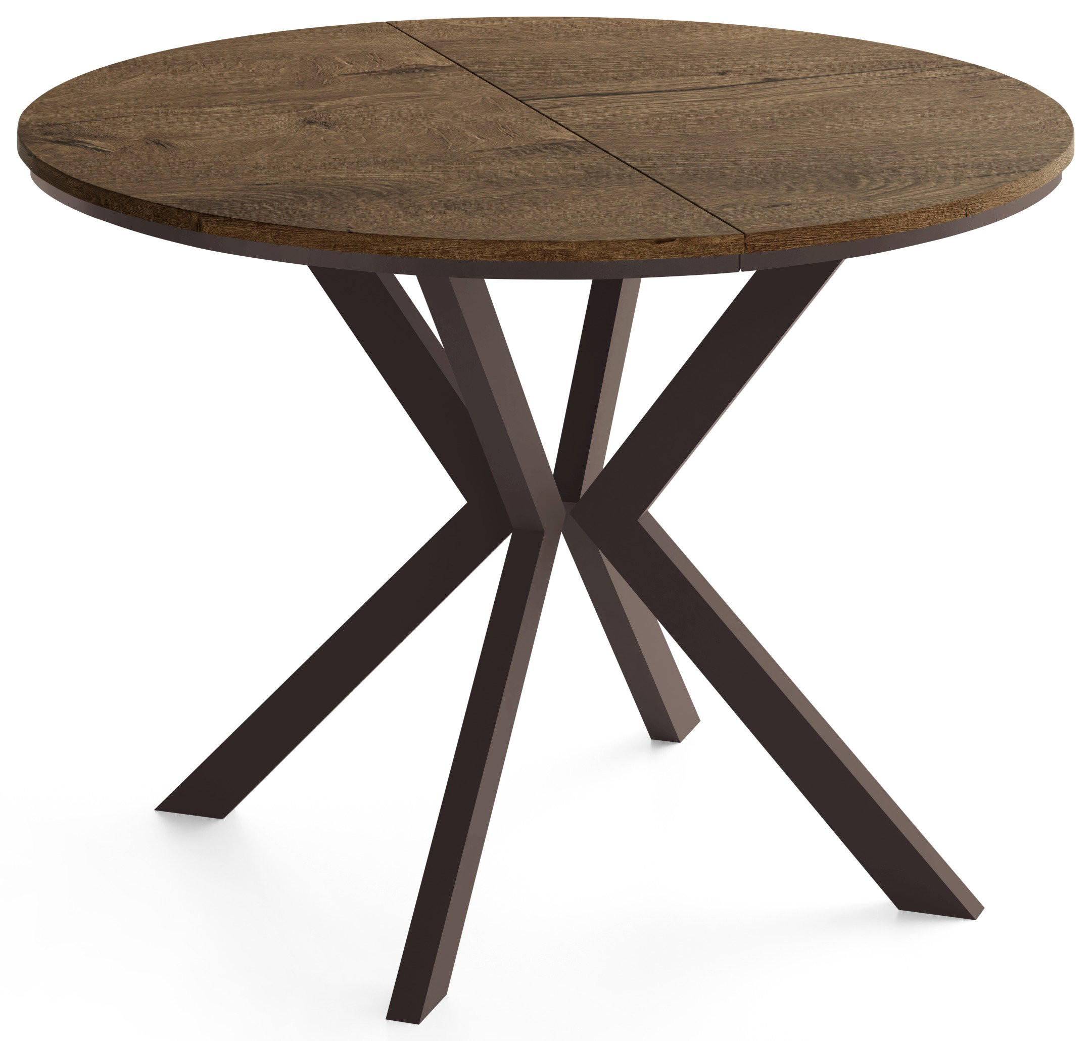 ESSTISCH Valio Neo rund oval ausziehbar verlängerbar mit braunen Metallbeinen, Eiche Braun Rustikal 100-140/100/76 cm - Alteiche/Braun, Holzwerkstoff/Metall (100/140/76cm) - WFL GROUP