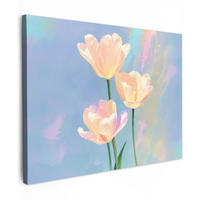 LEINWANDBILD Tulpen - Rosa Akzente - Blau Wandbilder 80x60 cm - Pastellblau, Textil (80/60cm) - MuchoWow