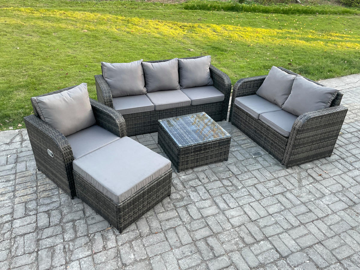 GARTENTISCHGRUPPE Polyrattan Dunkelgrau 5-teilige - Dunkelgrau/Grau, Glas/Kunststoff - Fimous