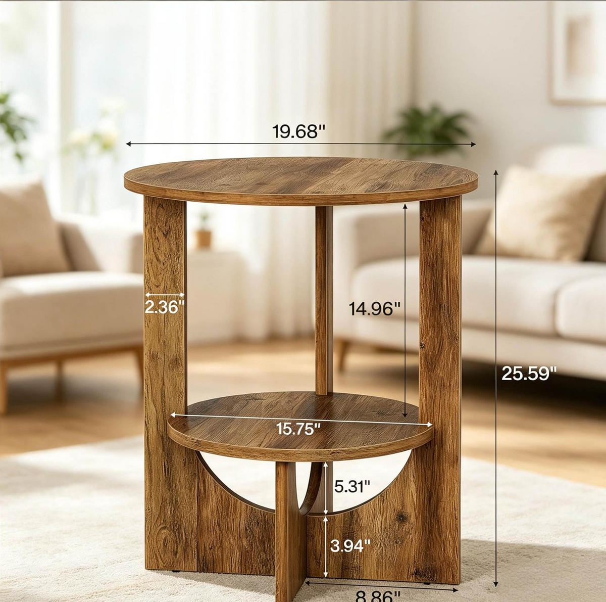 BEISTELLTISCH 50/50/65 cm in Rustic Brown mit 2 Ebenen und X-Fußgestell - Mooreichefarben, Holzwerkstoff (50/50/65cm) - BEAOK
