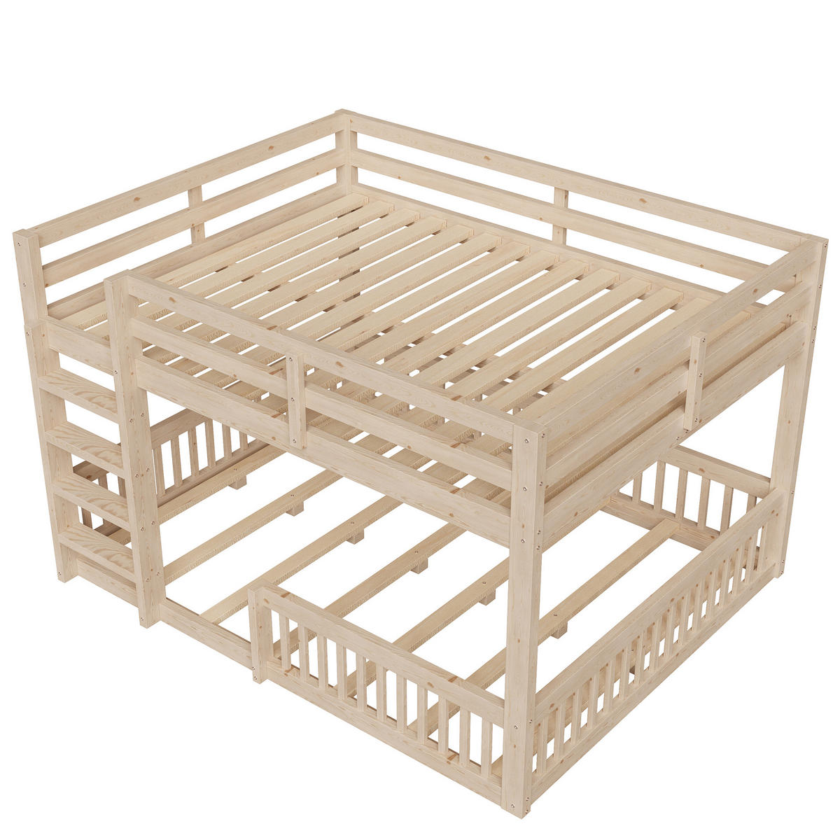 ETAGENBETT 160/200 cm in Natural mit Schutzgittern und hoher Belastbarkeit aus MDF und Kiefer - Naturfarben, Holzwerkstoff - STILVORA