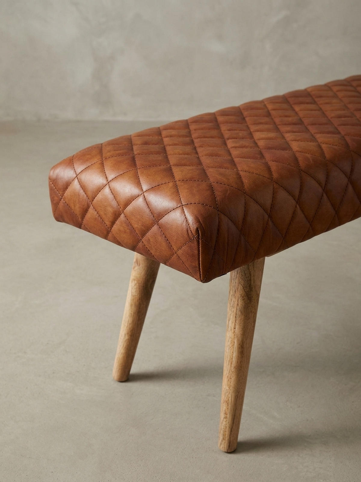 SITZBANK – Echtleder/Holz, Springbock-Stil - Braun, Mangoholz/Leder (115/53/38cm) - KADIMA DESIGN