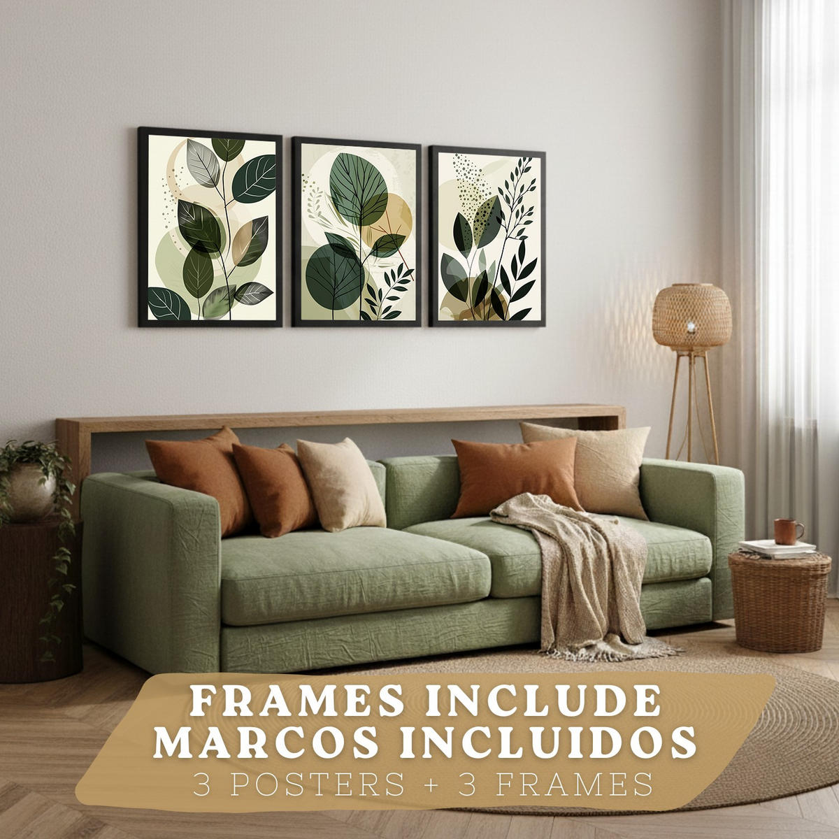 PLAKAT Sada 3 Green Botanica A3 Černý rám - černá, papír (29.7/1/42cm) - Nacnic