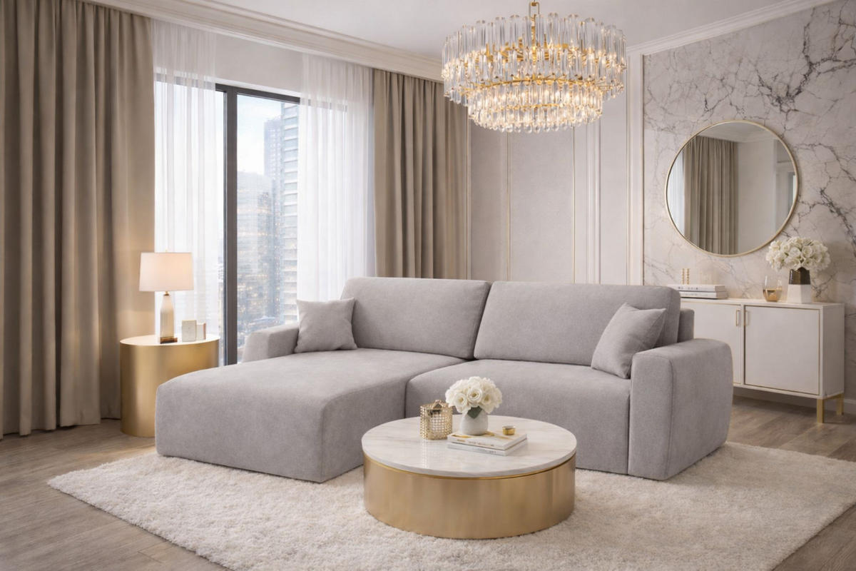 ECKSOFA Mit Schlaffunktion, Ariel XL, Velours, Stoff Salvador, Grau, Links - Grau, Holz (280/142cm) - Kaiser Möbel