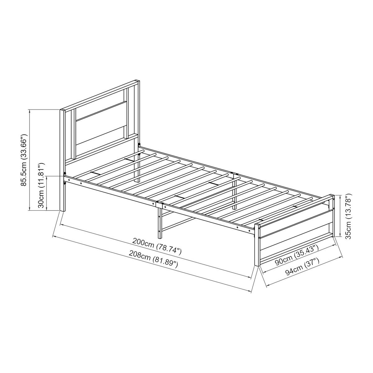 METALLBETT Villach mit Matratze - Schwarz, Textil/Metall (90/200cm) - [en.casa]