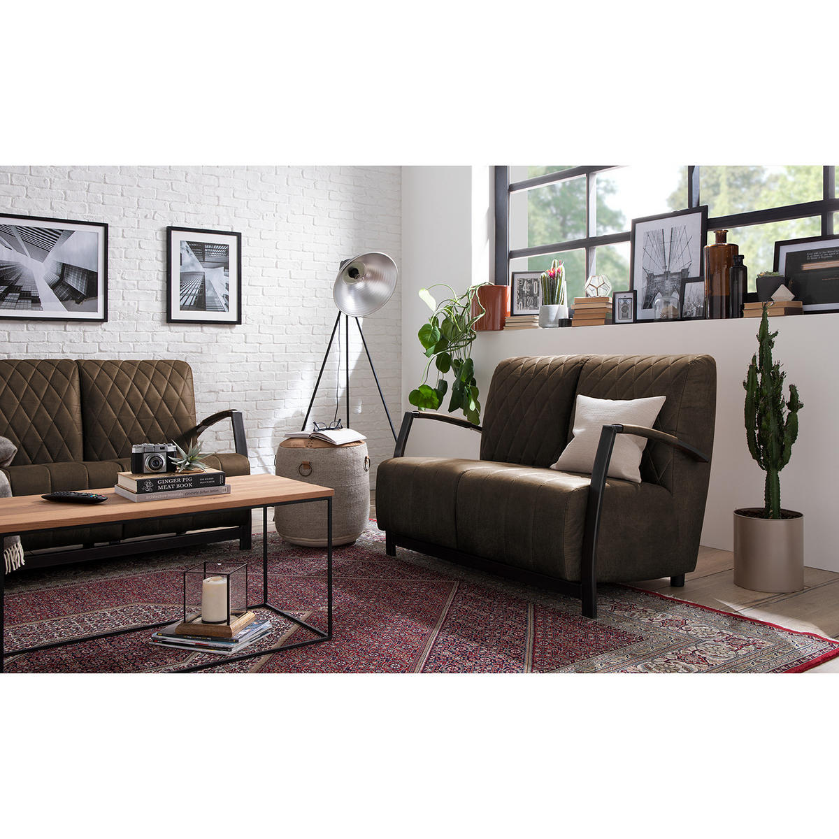 2-SITZER SOFA - Antiklederlook - Graubraun, Textil (114/83/83cm) - home24
